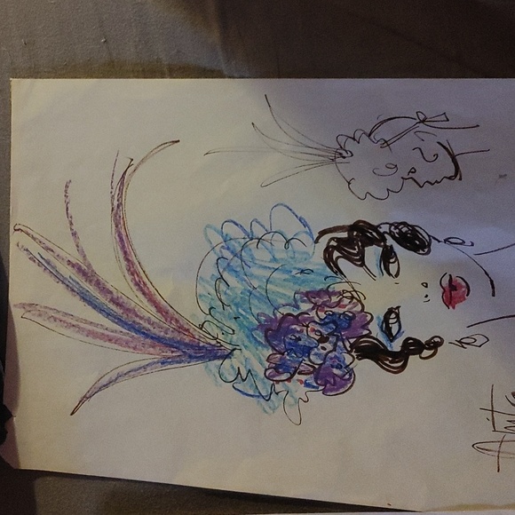 This is the 2nd Bob MACKIE hand painted sketch. 1995 for Anita Pointer part of - Picture 1 of 16